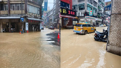 颱風雨彈狂炸基隆！路面慘變「泥黃色小河」　謝國樑急赴現場勘災