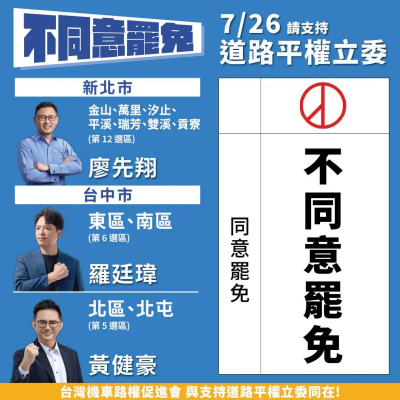 726大罷免／表態挺「3藍委」　機車路權團體：換我們幫他們！