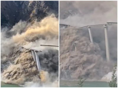 才完工10個月！中國四川阿壩州紅旗橋驚傳垮塌　漫天煙塵畫面曝光
