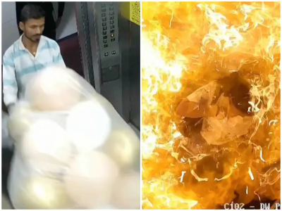 驚悚瞬間！外送員攜氣球進電梯「秒炸出火球」　3人慘遭火吻