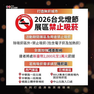 隱君子必看！2026台北燈節雙展區「首度禁菸」　違者最重罰1萬元