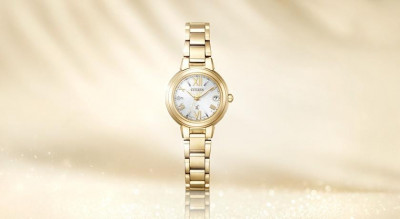 CITIZEN光動能女錶琥珀金色好奢華！雪花飄落錶盤 全錶重量不到50公克