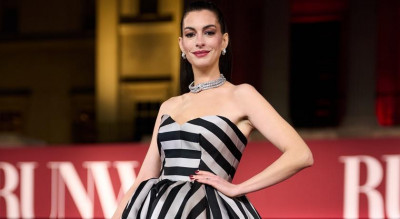 安海瑟薇黑白禮服驚見低胸好辣！「她」穿透視裝加碼黑絲秀美腿更搶鏡