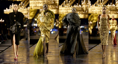 SAINT LAURENT SS27回顧黃金時代 璀璨金色造型驚豔巴黎 壓軸純黑凝結全場焦點