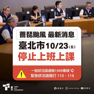 快訊／薔琵太猛！蔣萬安宣布：台北市明停班停課